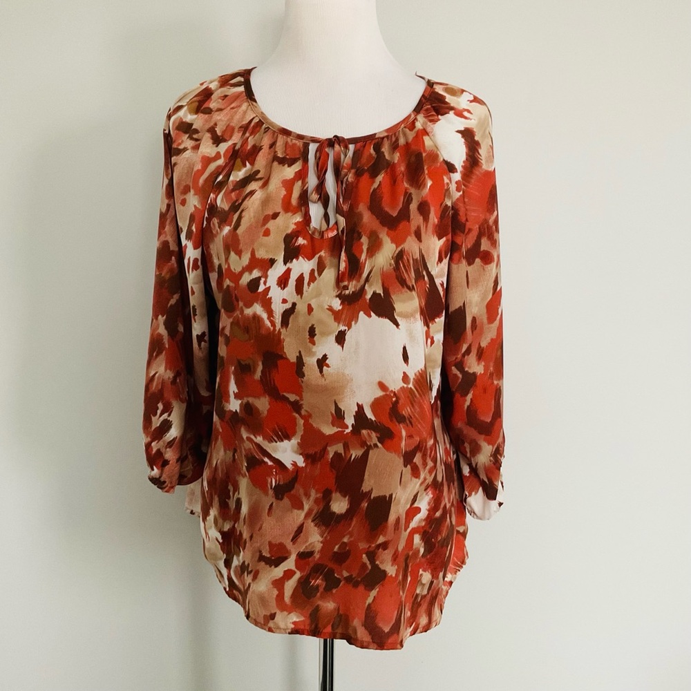 Women’s Apt 9 Pullover Blouse 3/4 Sleeve Elastic MultiColored Abstract SZ Large